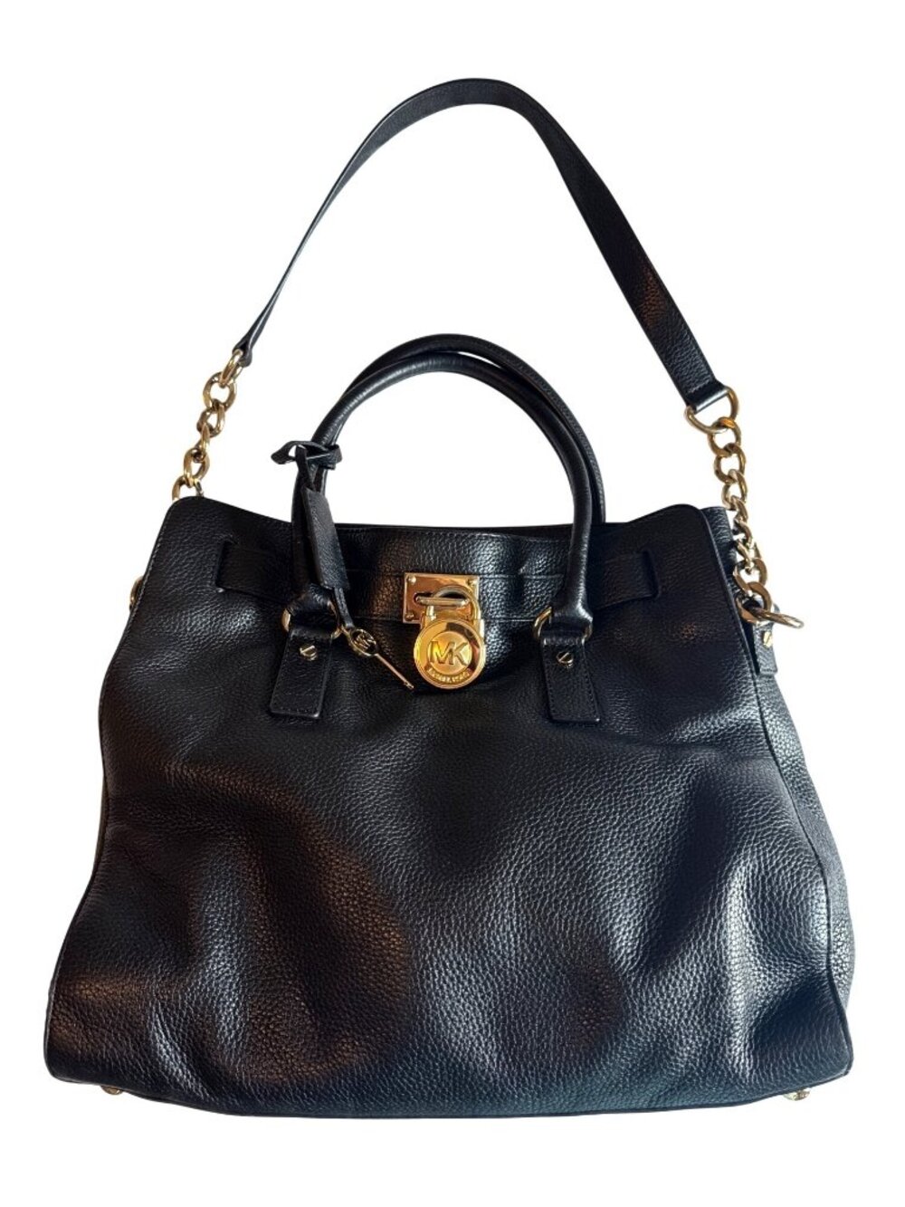 Michael Kors Hamilton Large Leather Satchel Lock & Key Shoulder Bag Work Tote